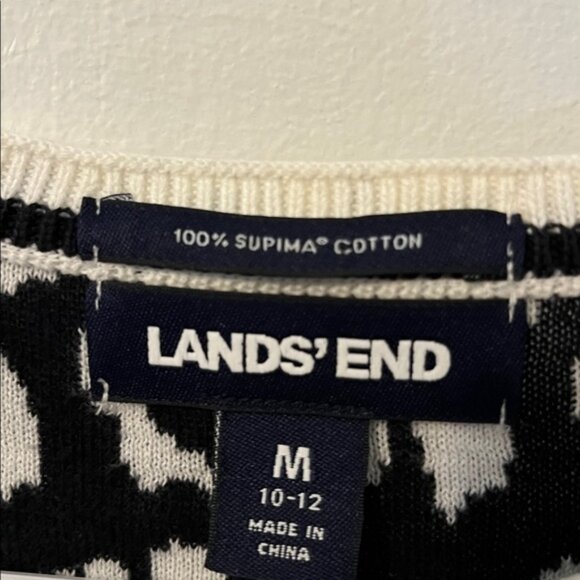 Lands’ End White‎ Leopard 100% Suptima Cotton Sweater Leopard 3/4 Sleeves Size M - Picture 2 of 7